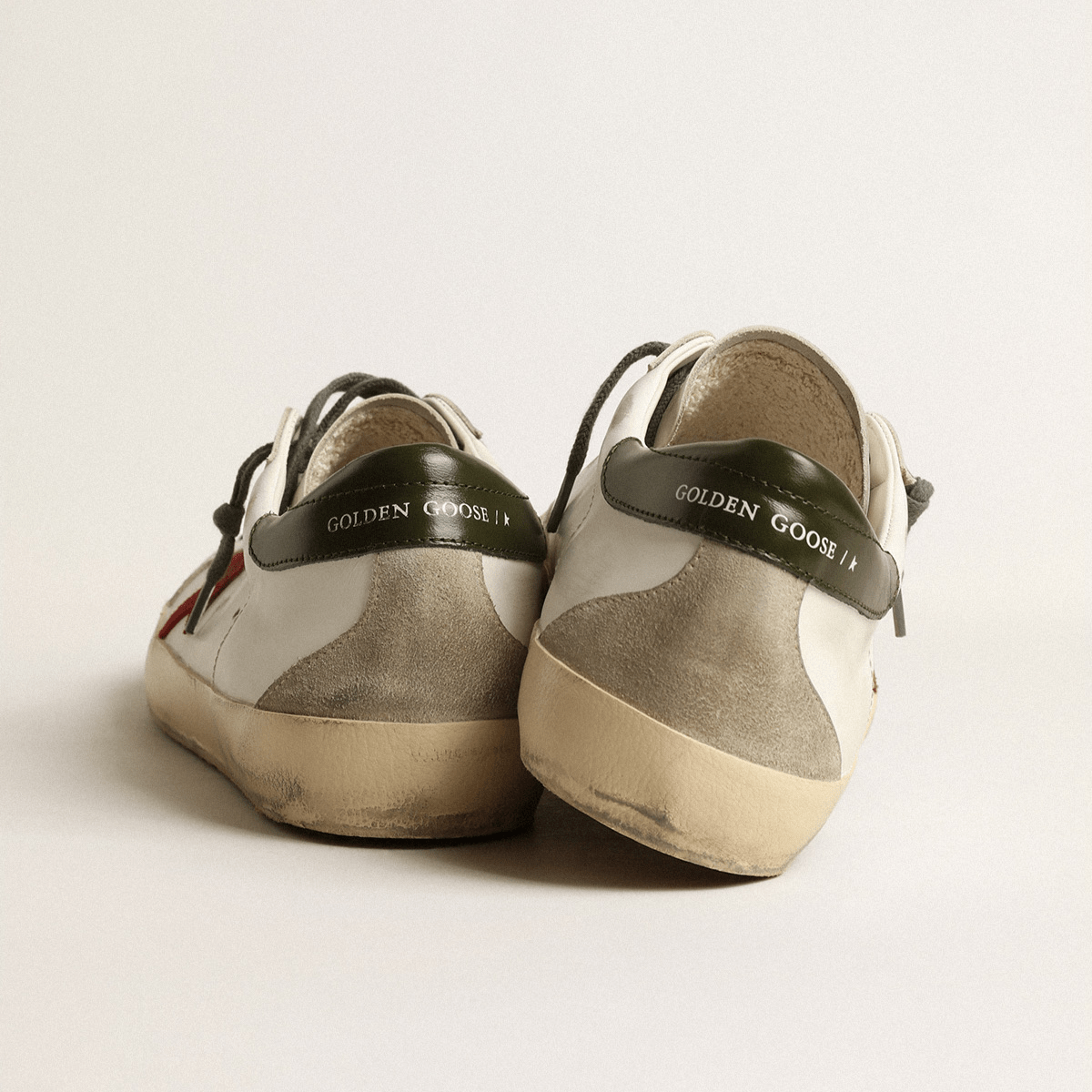 Golden goose Men's Super-Star with red suede star and green leather heel tab