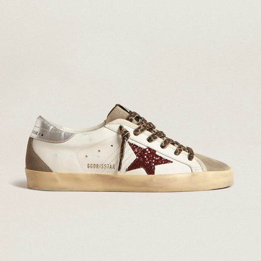 Golden goose Super-Star with burgundy glitter star and silver heel tab