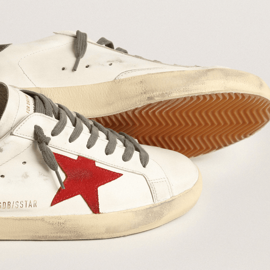Golden goose Men's Super-Star with red suede star and green leather heel tab