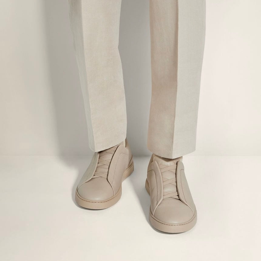 ZEGNA BEIGE DEERSKIN TRIPLE STITCH™ SNEAKERS