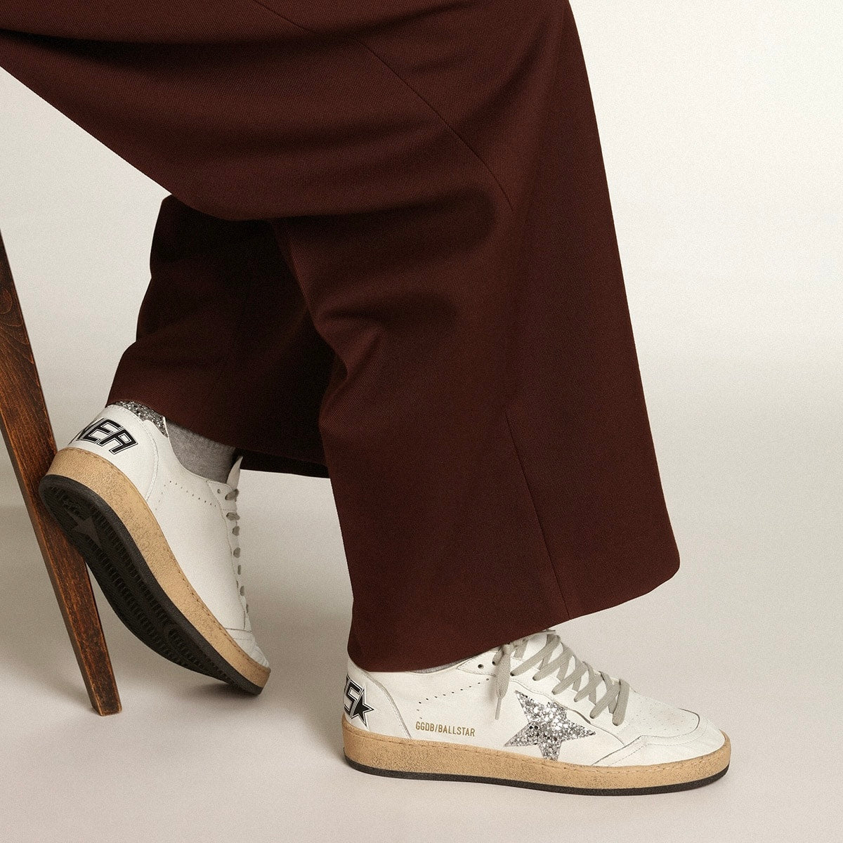 Golden Goose Ball Star in nappa with white star and glitter heel tab(Women's)