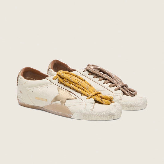 Golden Goose True-Star in white nappa leather with gold star and beige suede heel tab(Women's)