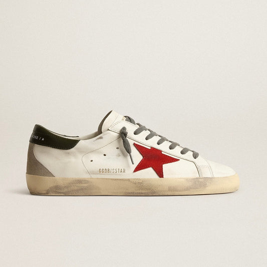 Golden goose Men's Super-Star with red suede star and green leather heel tab