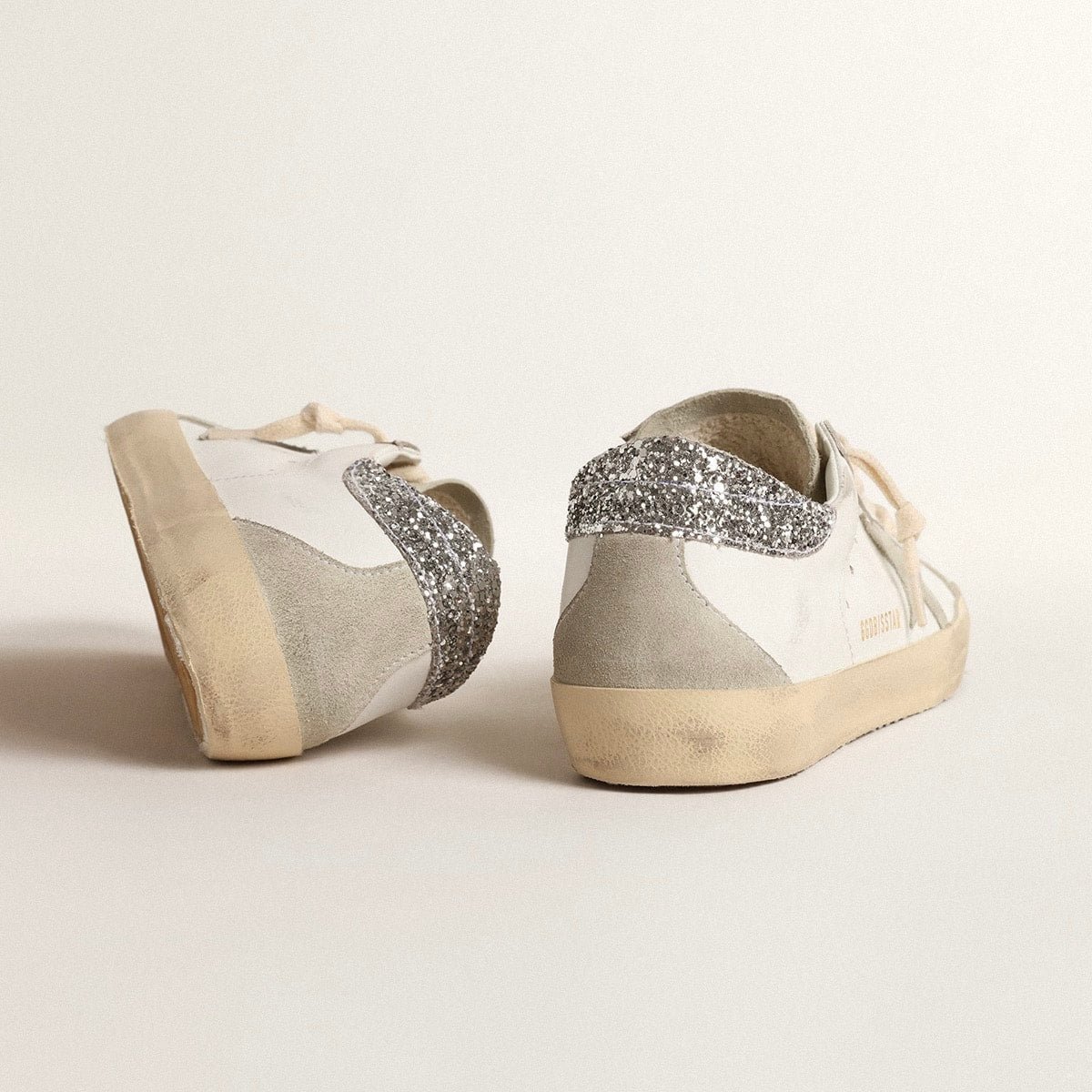 Golden Goose Super-Star with gray star and silver glitter heel tab(Women's)