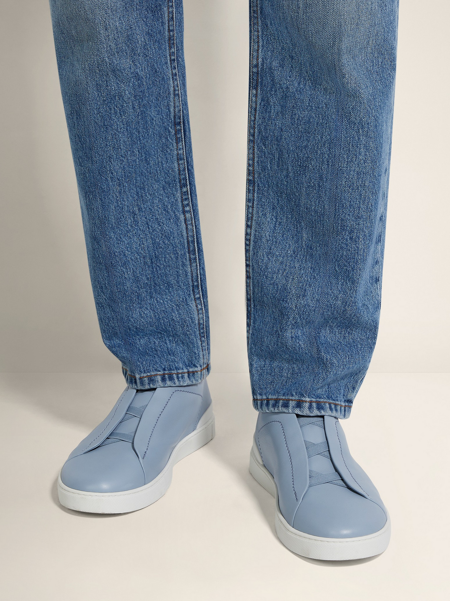 ZEGNA triple stitch leather sneakers Blue