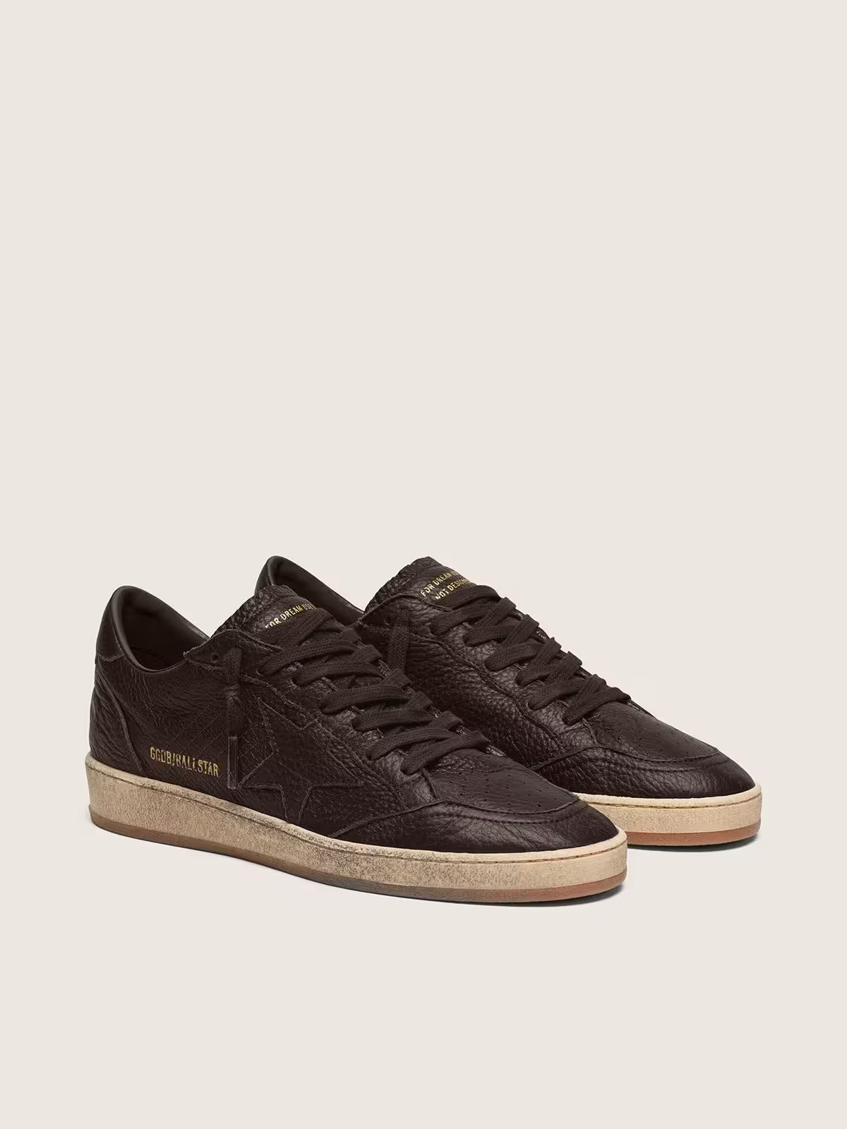 Golden Goose Men's Ball Star in dark brown leather with tone-on-tone leather star