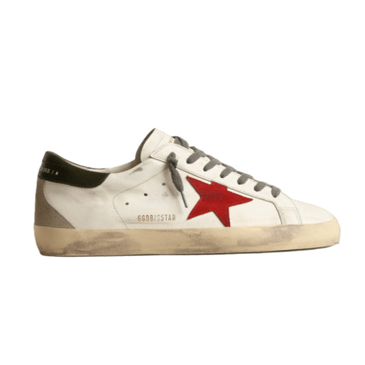 Golden goose Men's Super-Star with red suede star and green leather heel tab