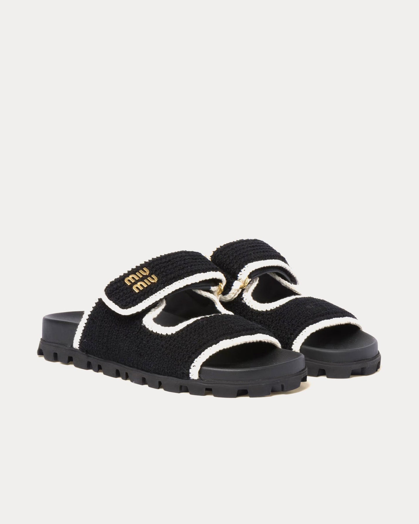 Miu Miu - Crochet Knit Black / Ivory Sandals