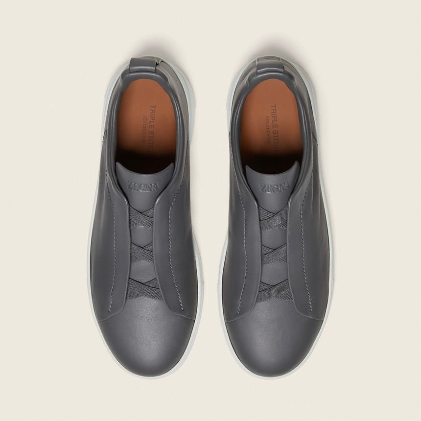 Zegna DARK GREY TRIPLE STITCH™ SECONDSKIN SNEAKERS