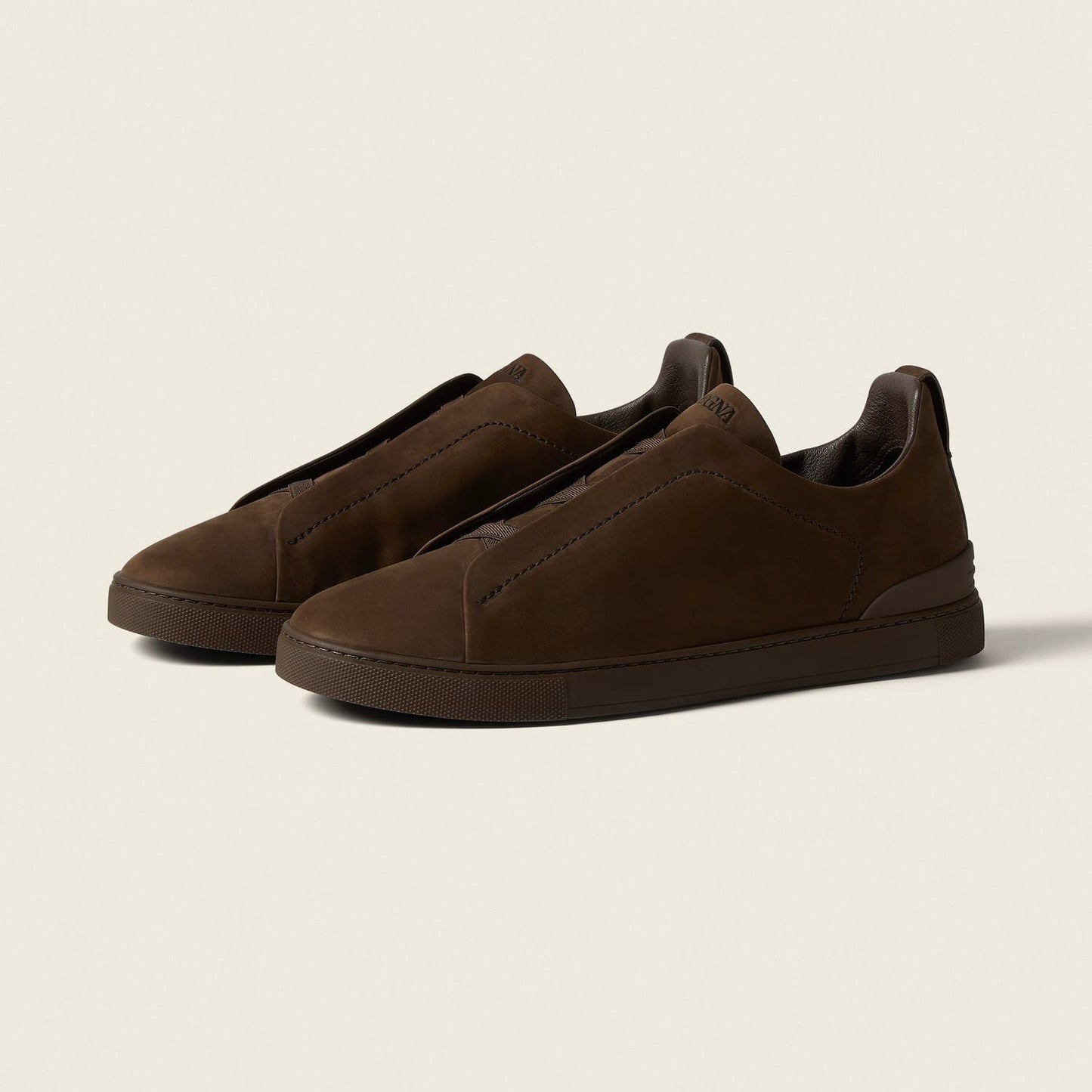 Zegna DARK BROWN TRIPLE STITCH™ SECONDSKIN SNEAKERS