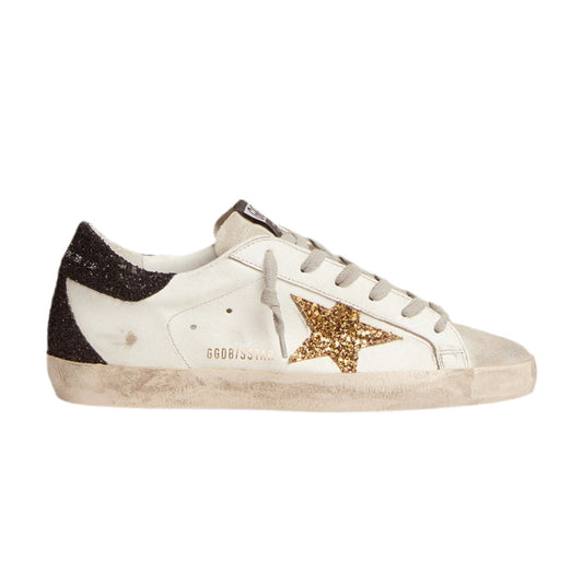 Golden goose  in nappa leather with gold glitter star and black glitter heel tab