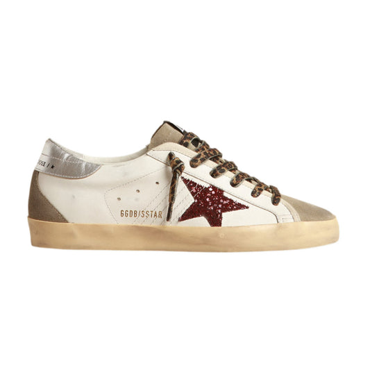 Golden goose Super-Star with burgundy glitter star and silver heel tab