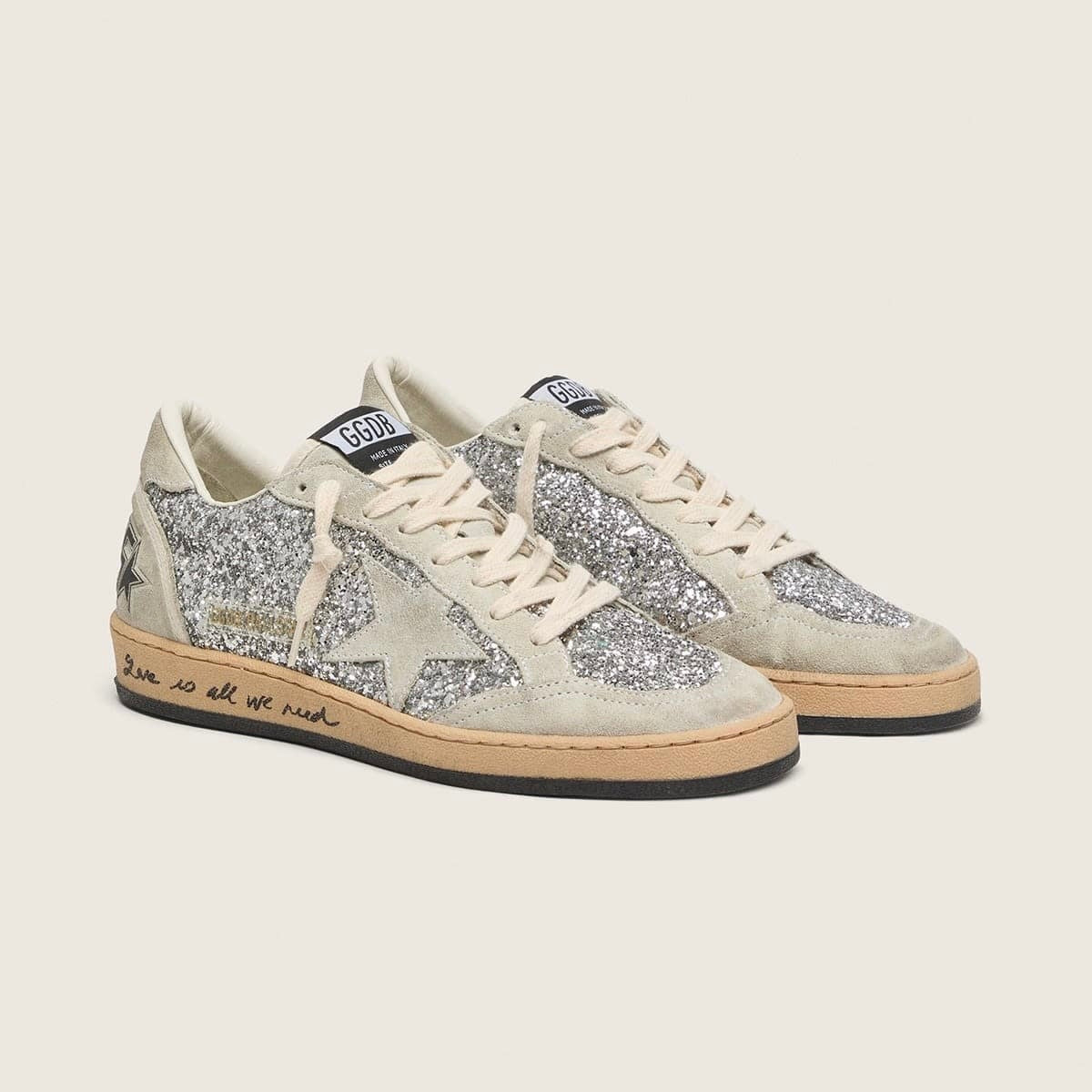 Golden Goose Ball Star in silver glitter with ice-gray suede inserts(women)