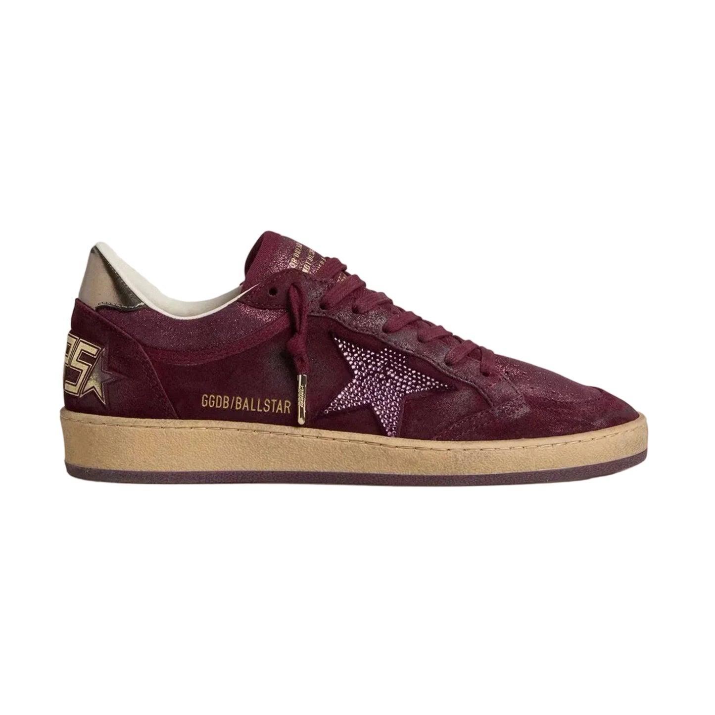 Golden Goose Women's Ball Star in burgundy suede with crystal star and metallic leather heel tab