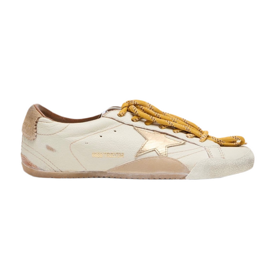 Golden Goose True-Star in white nappa leather with gold star and beige suede heel tab(Women's)