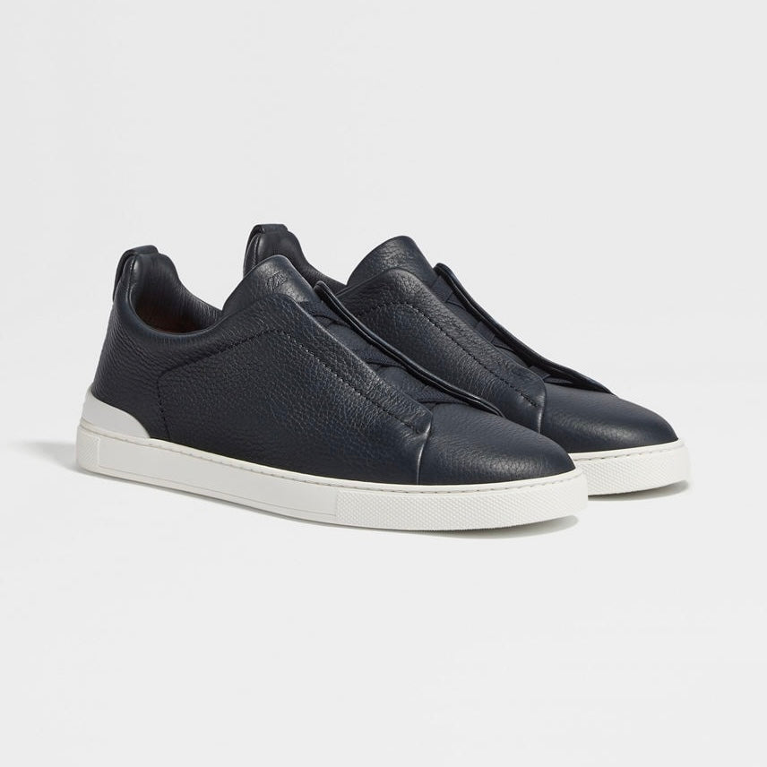 ZEGNA NAVY BLUE DEERSKIN TRIPLE STITCH™ SNEAKERS