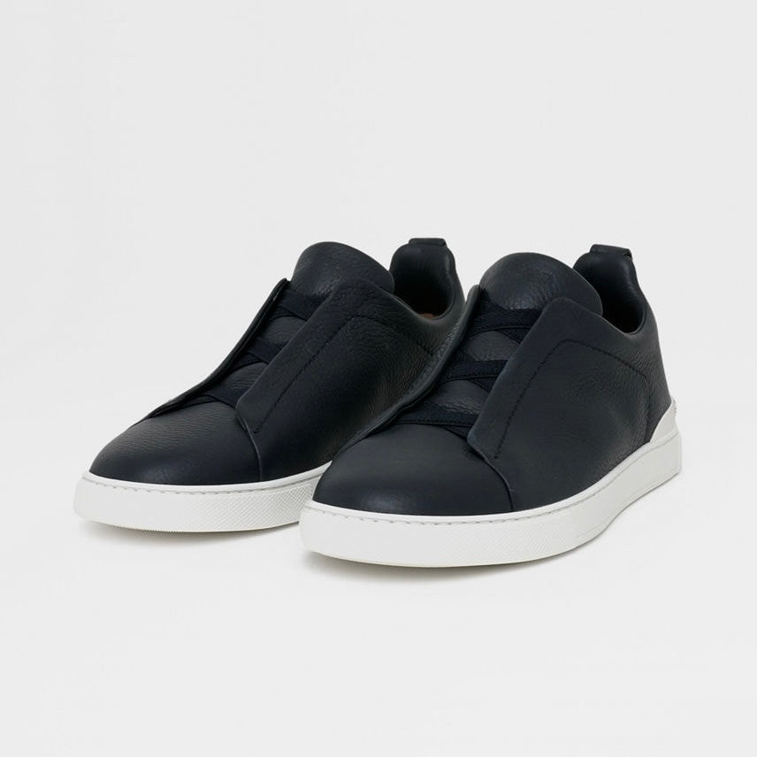 ZEGNA NAVY BLUE DEERSKIN TRIPLE STITCH™ SNEAKERS