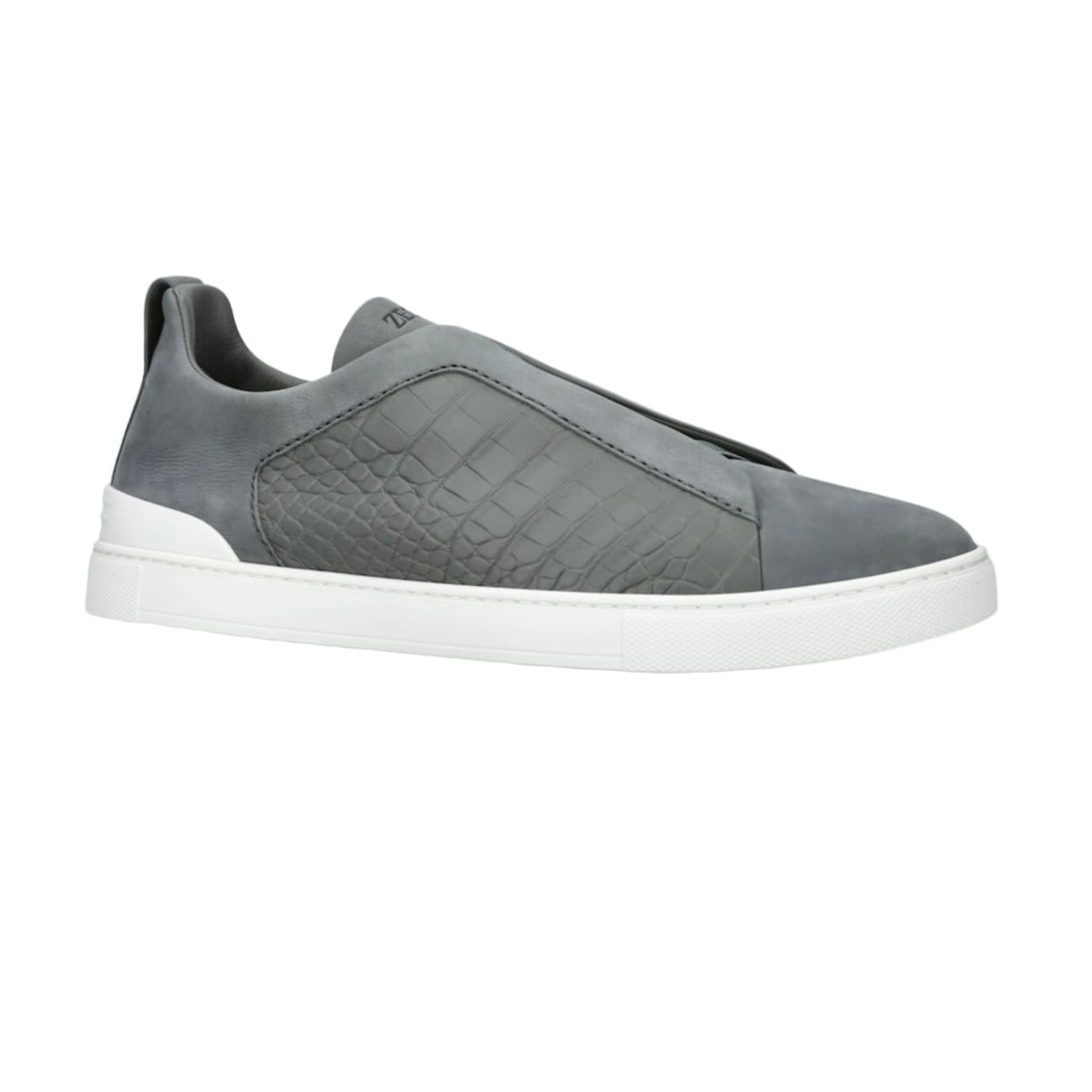 ZEGNA GREY CROCODILE LEATHER TRIPLE STITCH SECONDSKIN SNEAKERS