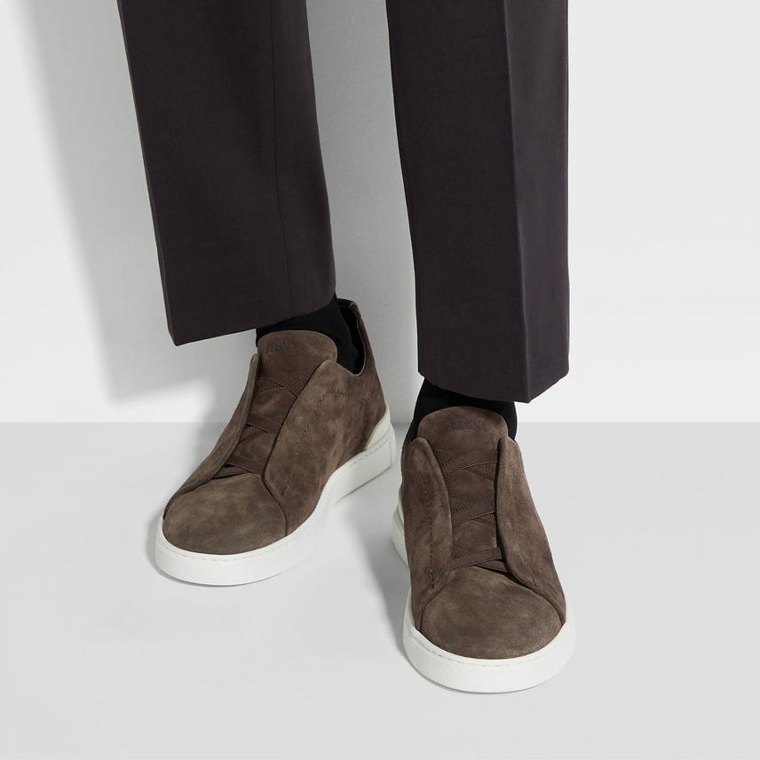 ZEGNA BROWN SUEDE TRIPLE STITCH™ SNEAKERS