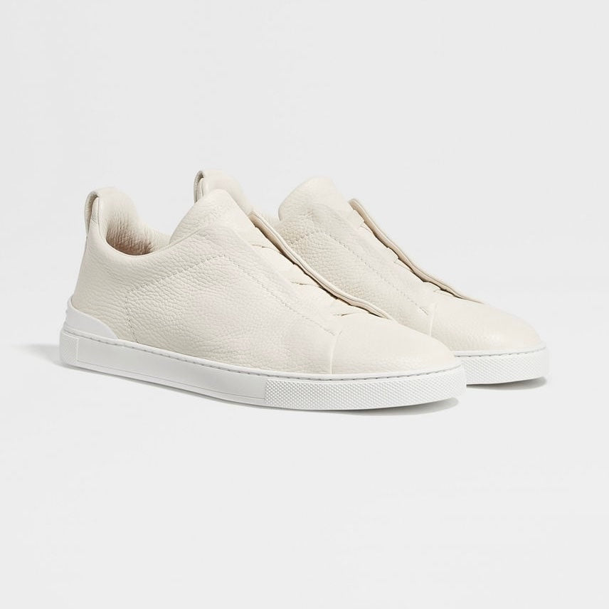 ZEGNA WHITE DEERSKIN TRIPLE STITCH™ SNEAKERS