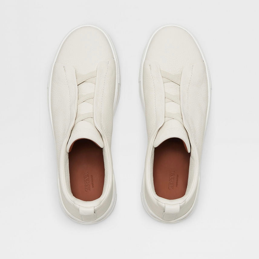 ZEGNA WHITE DEERSKIN TRIPLE STITCH™ SNEAKERS