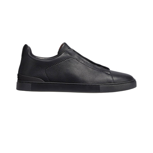 ZEGNA BLACK DEERSKIN TRIPLE STITCH™ SNEAKERS
