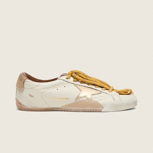 Golden Goose True-Star in white nappa leather with gold star and beige suede heel tab(Women's)