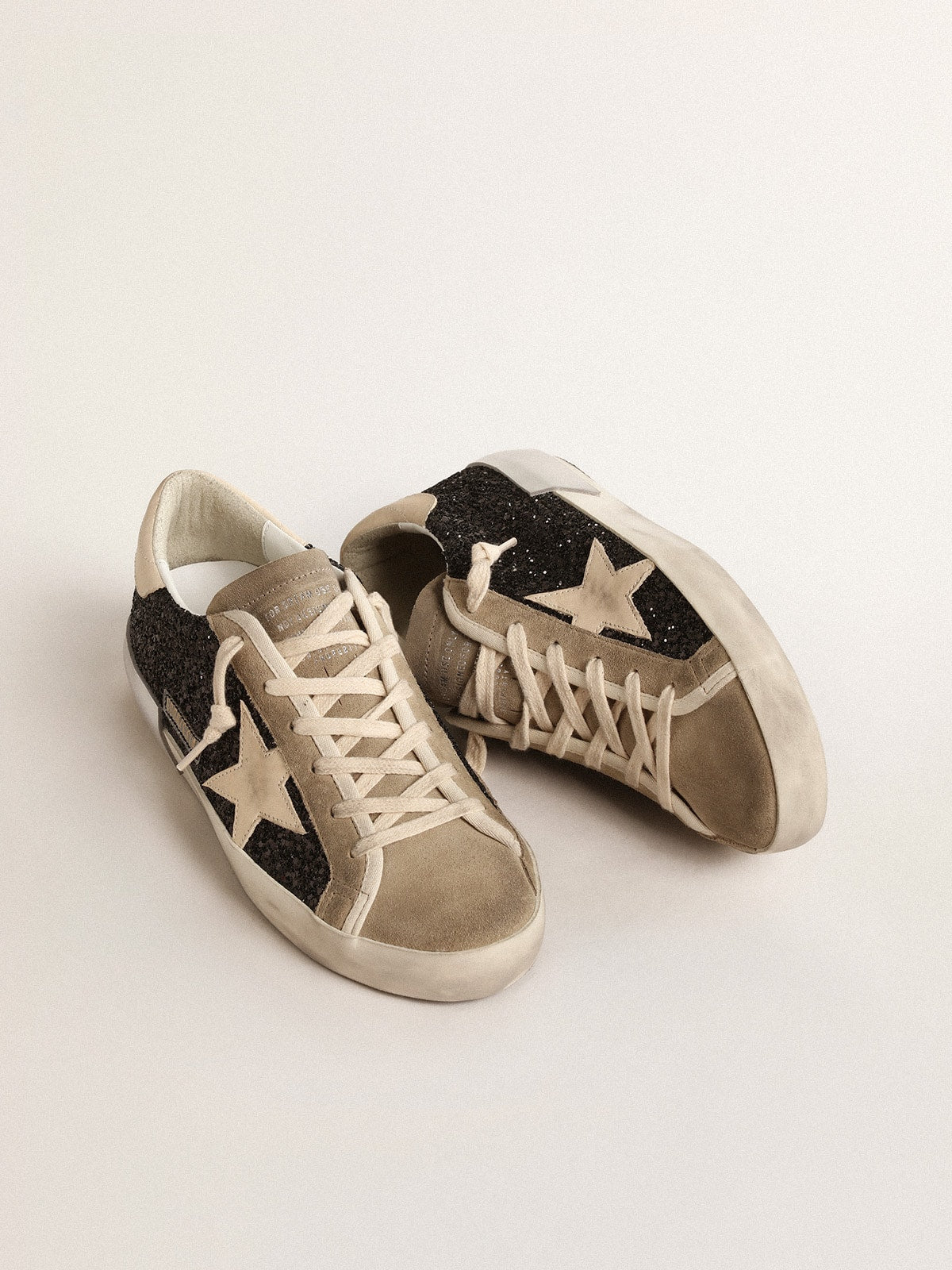 Golden Goose in black glitter with cream star and suede inserts(Women's)