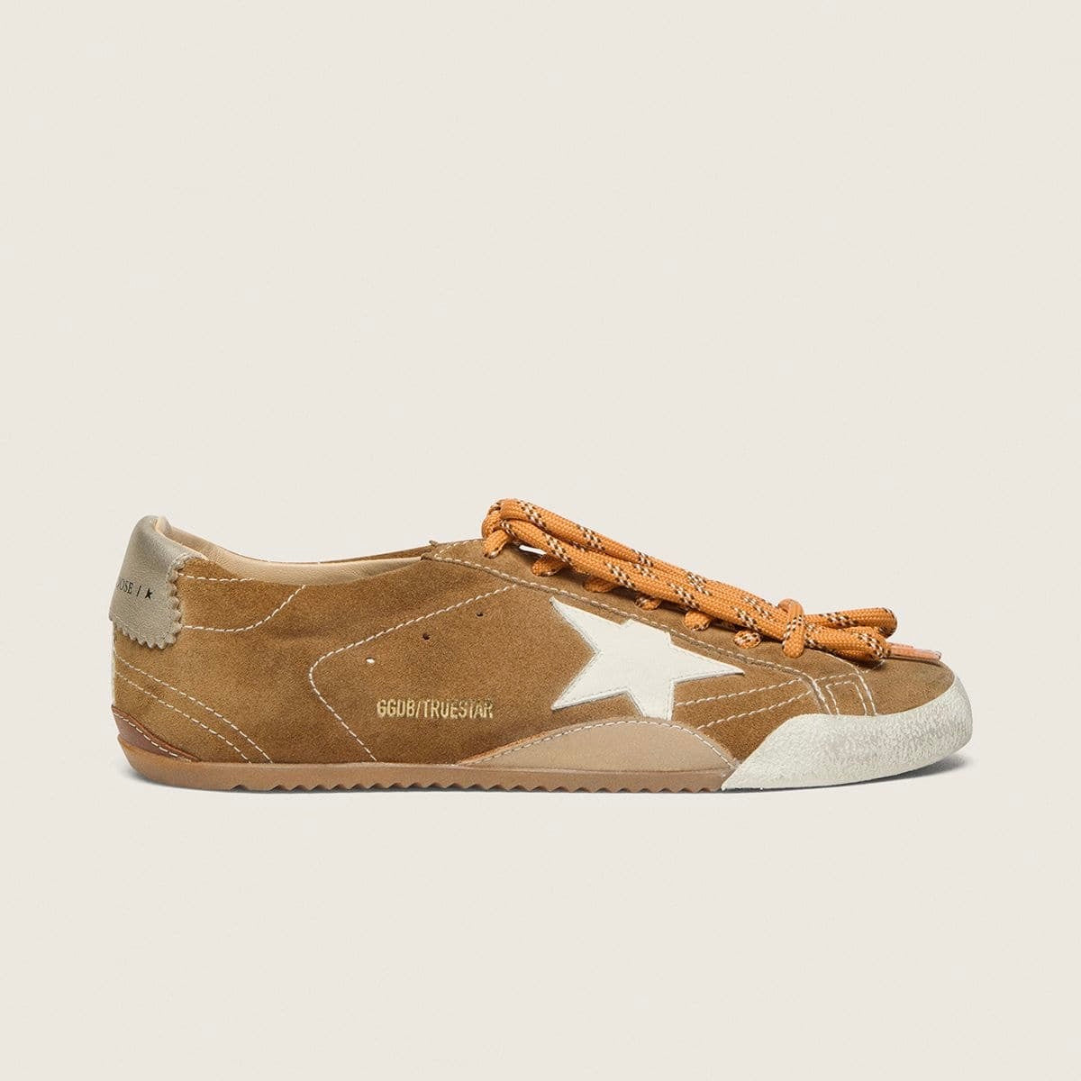 Golden Goose True-Star in tobacco-colored suede with white star and platinum heel tab(Women's)