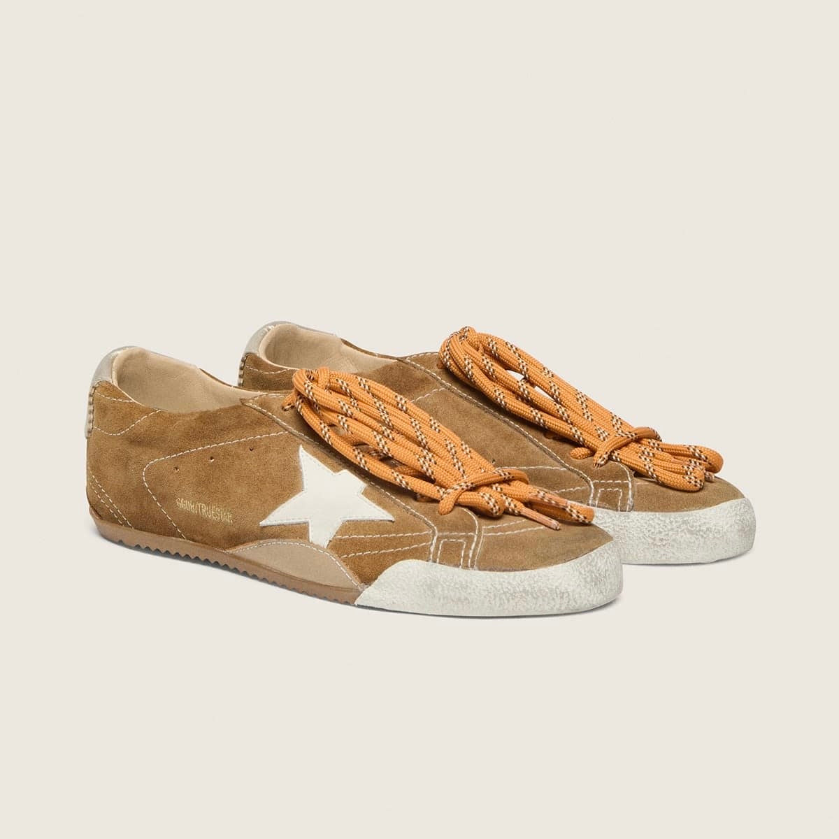 Golden Goose True-Star in tobacco-colored suede with white star and platinum heel tab(Women's)