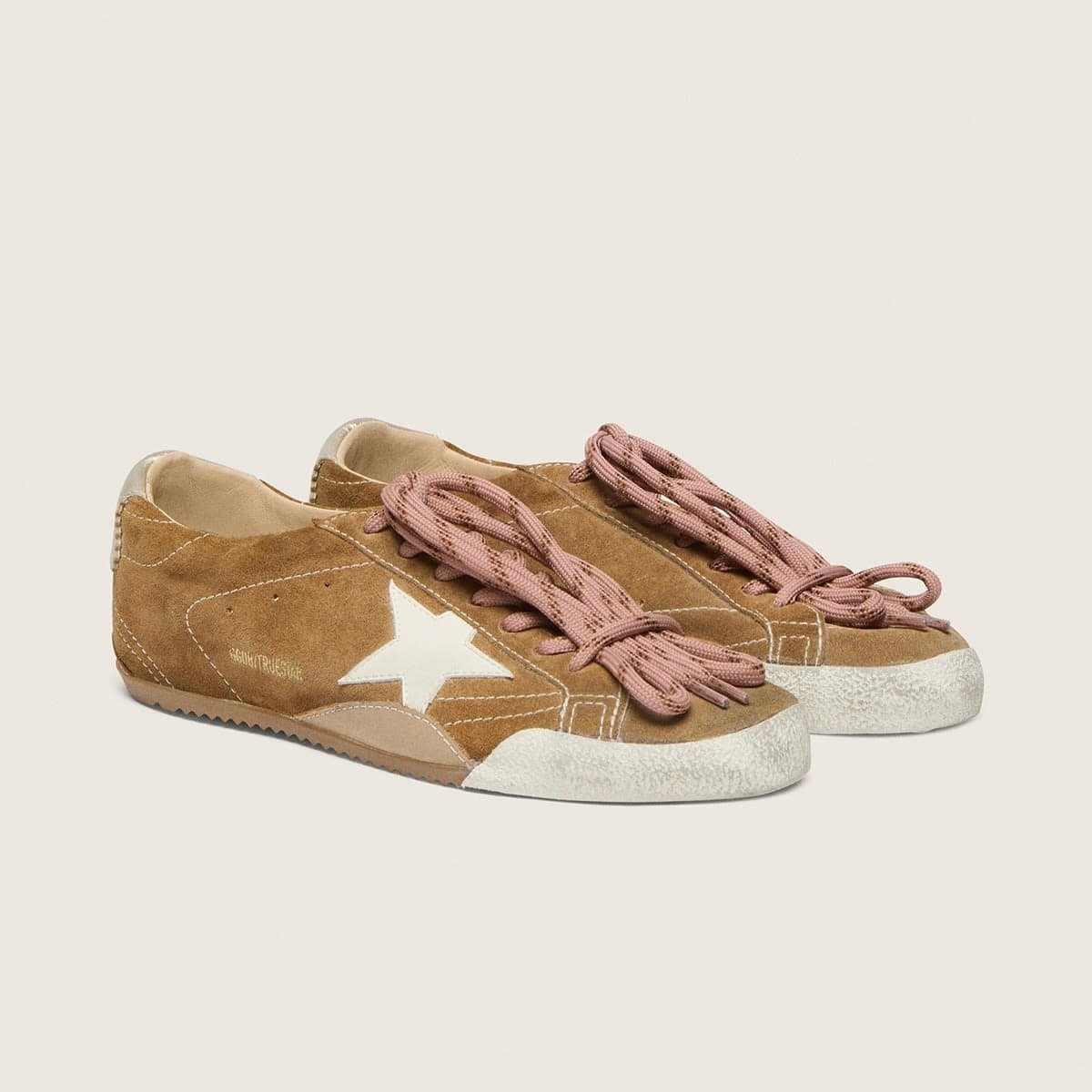 Golden Goose True-Star in tobacco-colored suede with white star and platinum heel tab(Women's)