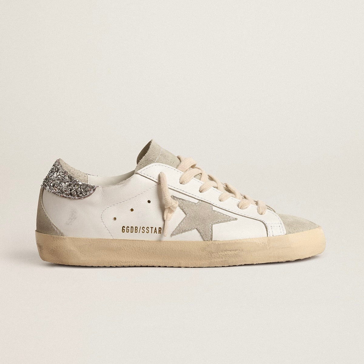 Golden Goose Super-Star with gray star and silver glitter heel tab(Women's)