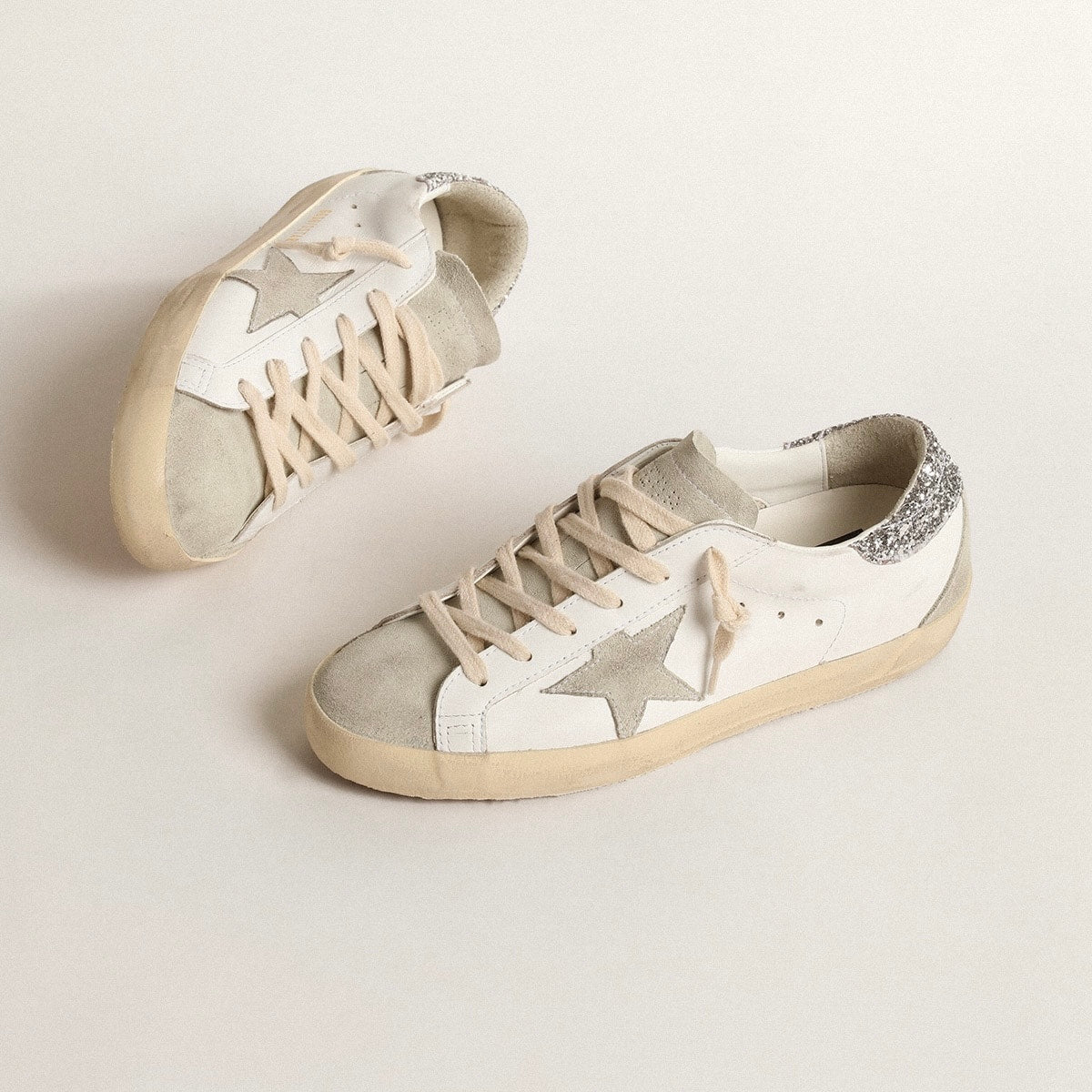 Golden Goose Super-Star with gray star and silver glitter heel tab(Women's)