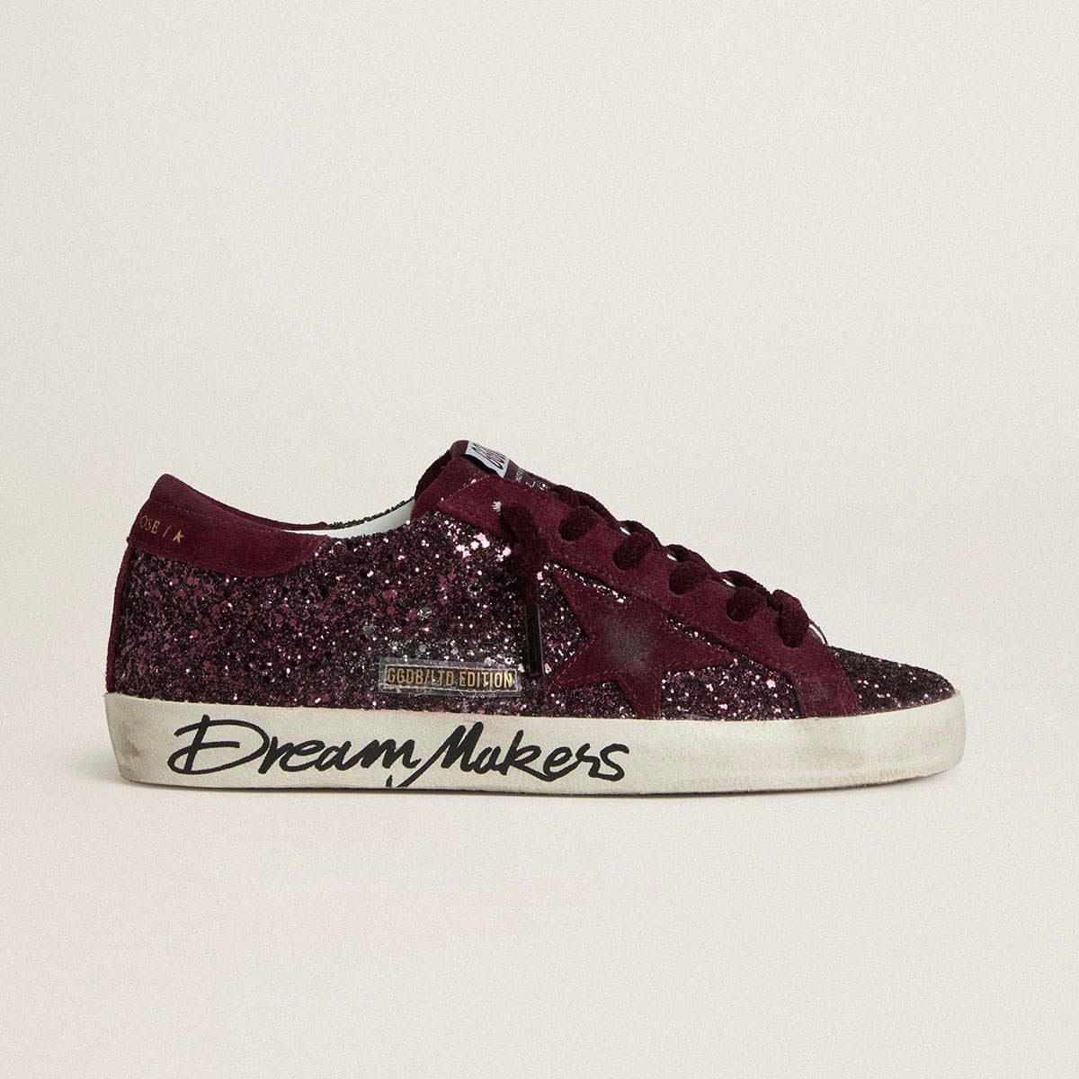 Golden Goose Super-Star LTD in cherry glitter with cherry suede star(Women's)