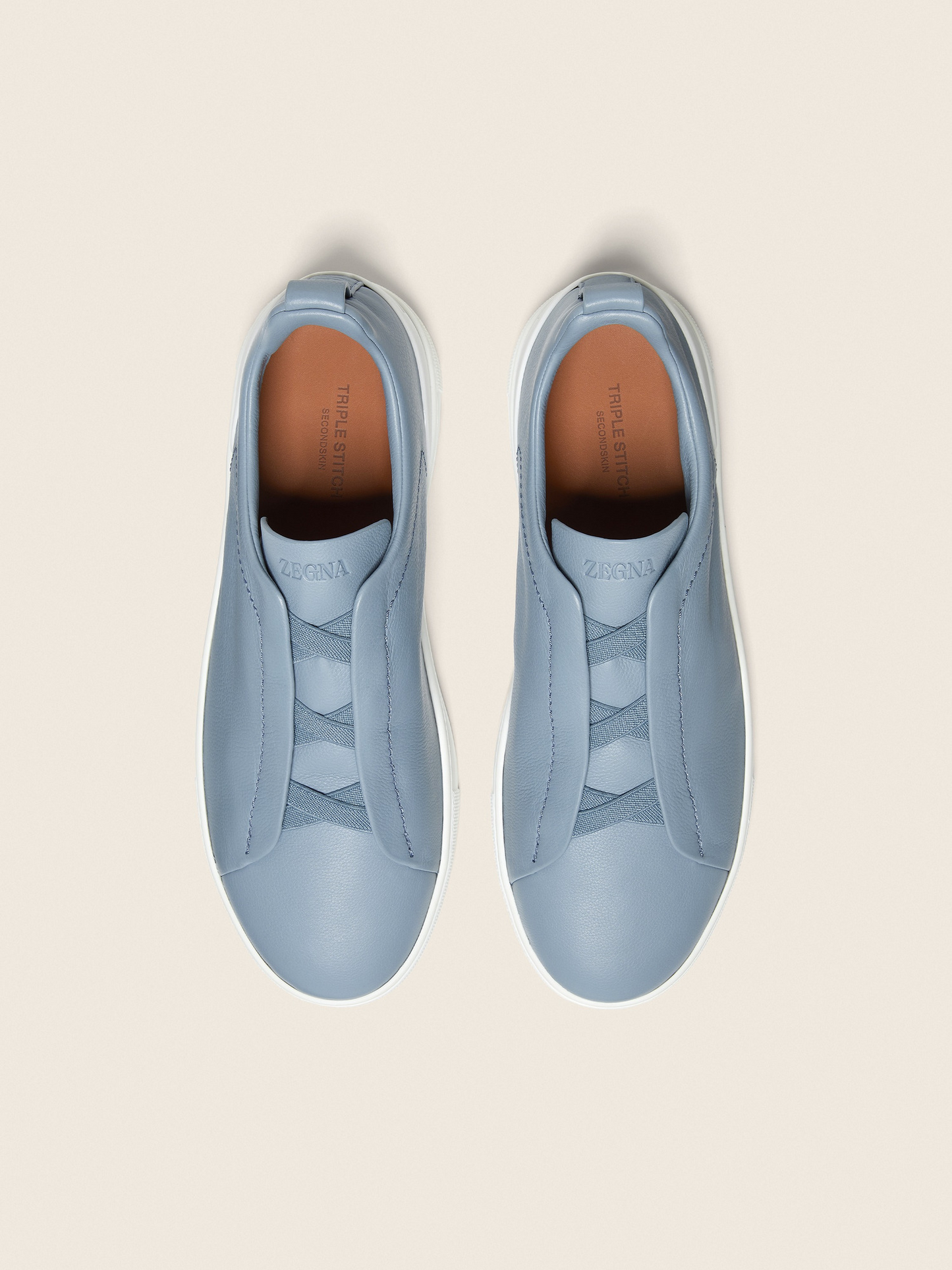 ZEGNA  triple stitch leather sneakers Blue